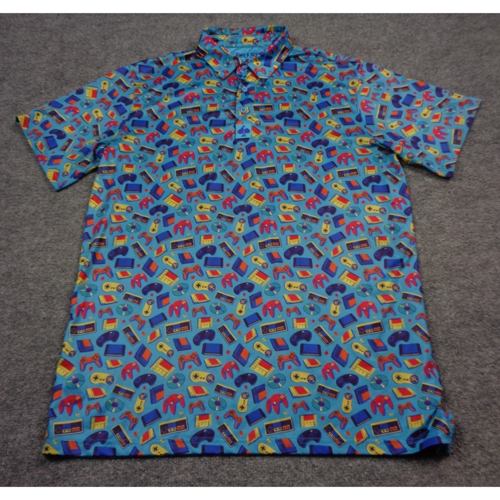 Pins And Aces Gamer Polo Shirt All Over Print Men's Size L